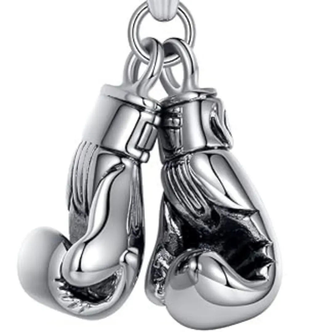 Boxing Gloves Pendant Necklace in Stainless Steel, Sporty Inspirational Jewelry for Strength & Daily Resilience, Sporty Necklaces, Fighting, Power, Perseverance, 24-Inch Wheat Link Chain, Metal Coating