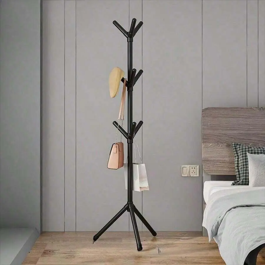 Freestanding Minimalist Single-Pole Metal Clothes Hanging Rack - 3-Pronged Hat Holder, Lightweight Modern Space-Saving Storage Shelf Unit, Versatile Fit for Bedroom, Dorms, Three Prongs Clothes Rack