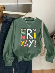 Elegant Teacher Round Neck Sweatshirt, Fitted Graphic Design, Casual Fall & Winter Wear, Daily Commute & Light Casual Gatherings