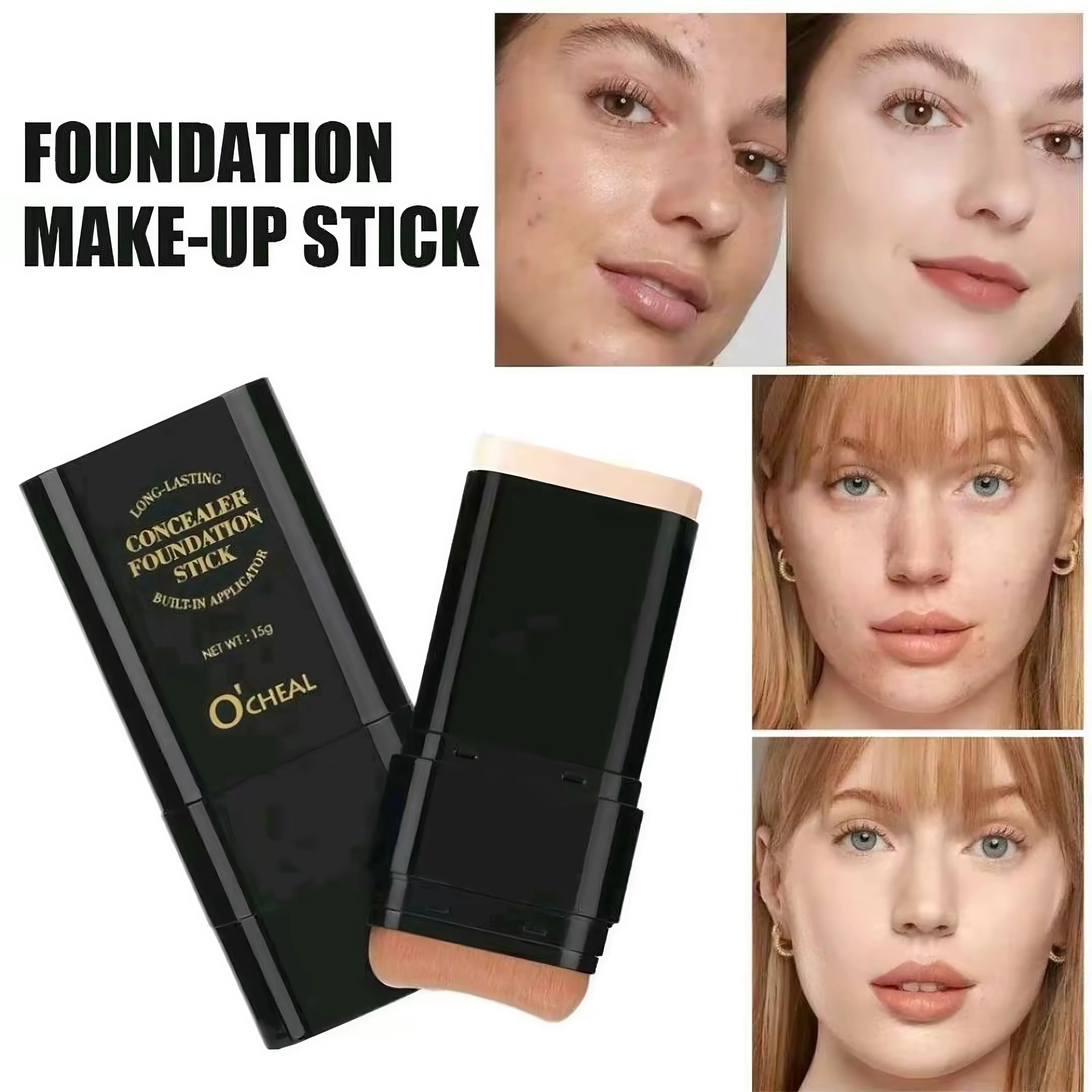 2-in-1 Concealer Stick with Brush -WheatShade Waterproof, Flawless Coverage, Hydrating& Longwearing Foundation for Women & GirlsMattelMakeuplCosmeticlLightweight 01#Ivory-Christmas Gift for Myself