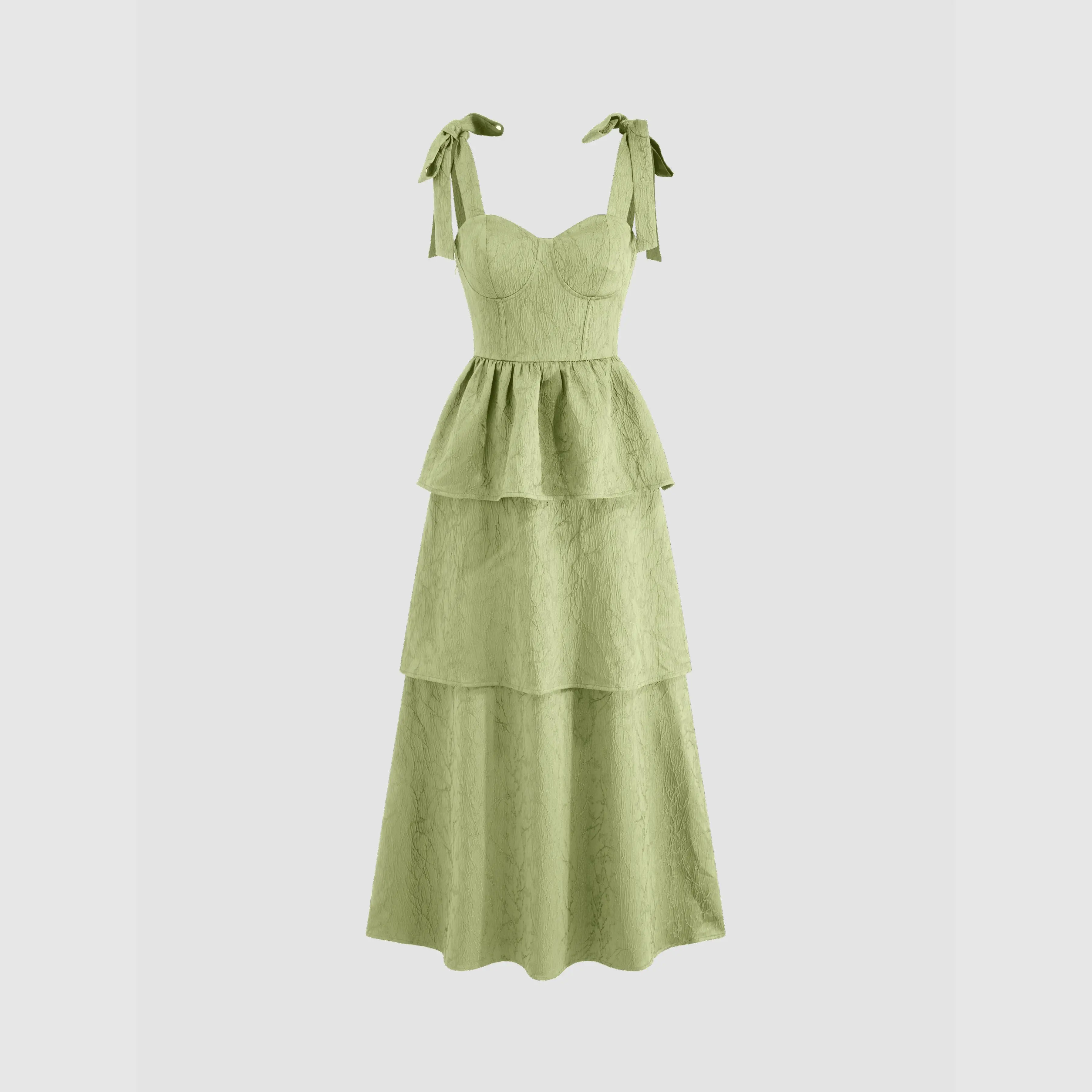 Cider [2 colors, size 0-10] Jacquard Scoop Neckline Solid Bowknot Layered  Maxi Dress - TikTok Shop
