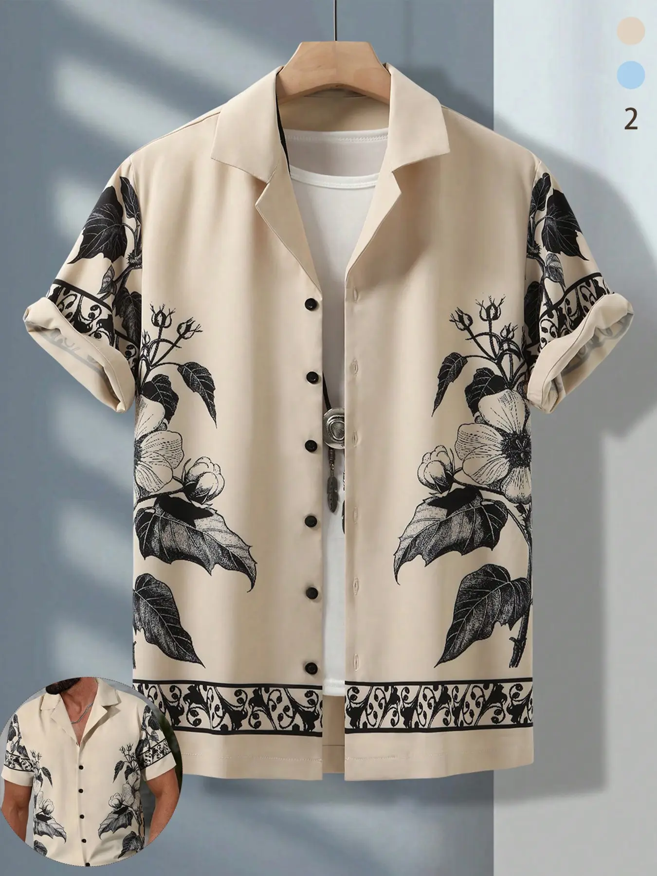 Men's Cuban Collar Short Sleeve Shirt Vintage Botanical Floral Art Print Lightweight Breathable Loose Fit Button Down Casual Top For Summer Beach Vacation Daily Street Outgoing Wear