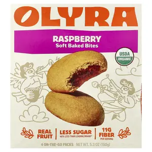 Olyra Soft Baked Bites, Raspberry, 4 On-The-Go Packs, 1.32 oz (37.5 g) Each