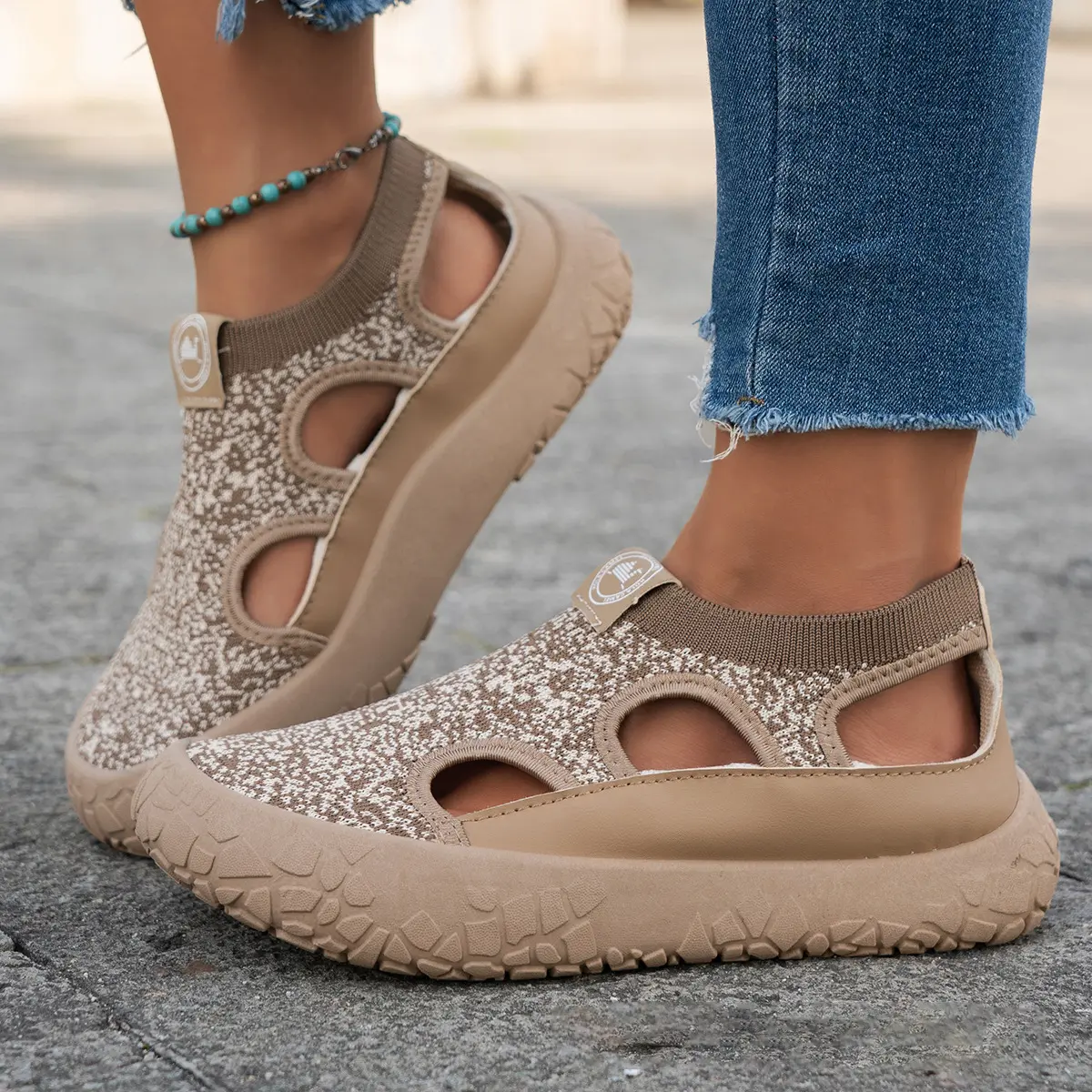 Women's Hollow Stretch Mesh Backless Platform Slip-On Shoes, Lightweight Breathable Design, Rugged Anti-Slip Chunky Rubber Thick Sole, Casual Trainers for Daily Commute & Outdoor Walking, Shoe
