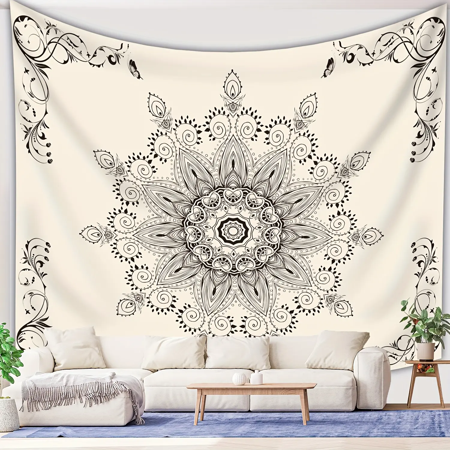 Damansh Floral Bohemian Style Tapestry - Indian Style Wall Decoration - Small Mandala Room Decor - Bedroom, Living Room, Dorm Room Use Tapestry