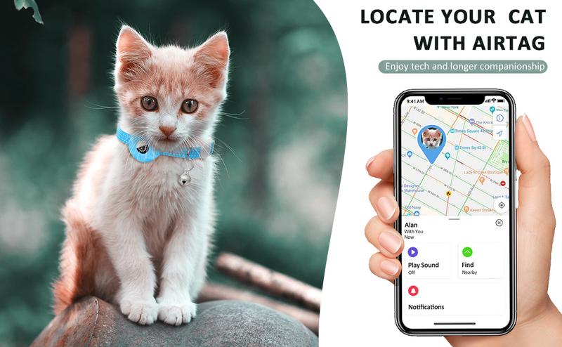 Collar (Tracker) - Apple AirTag Cat Collar,Air Tag Pet Collar with airtag Holder and Bell Reflective GPS Kitten Collar for Girl Boy Cats gatos pet accessory night safety cat collar dog chain