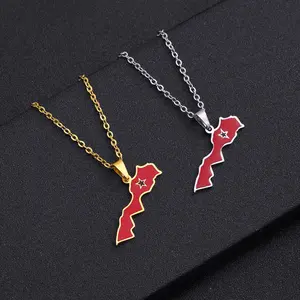 Morocco map pendant stainless steel necklace geometric all-match jewelry couple gift springtok