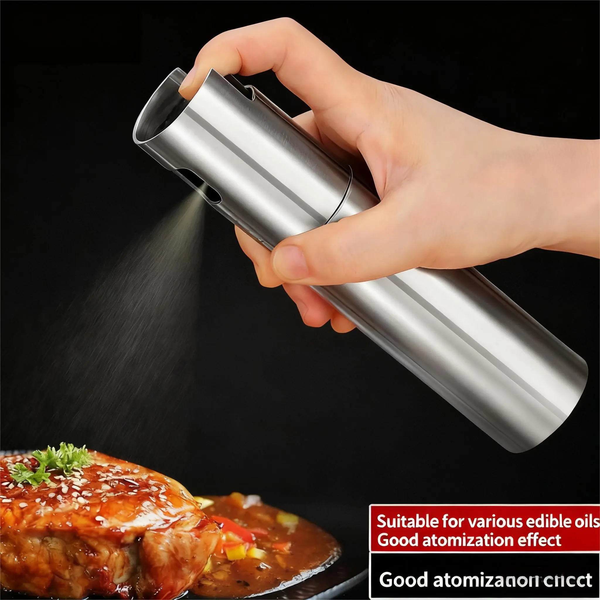 Stainless Steel Oil Spray Bottle with Full Metal Body Pressure Activated Sprayer for Kitchen and Flavoring Oils Durable and Versatile