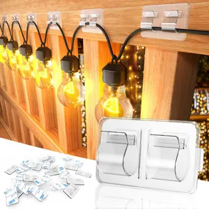 Hooks for Outdoor String Lights Clips: 54 count Heavy Duty  Clips with  Adhesive Strips for Hanging Christmas Light