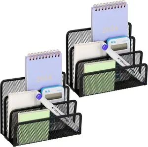 2 Pieces Desk Mail Organizer, Metal Mesh Small File Holders Letter Organizer, Bill/Document/Filing/Folders/Paper Organizer for Desktop (BLACK-2PCS) 1 YEAR MANUFACTURER