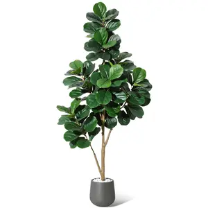 Artificial Fiddle Leaf Fig Tree - Faux Ficus Lyrata with Realistic Leaves - Lifelike Indoor Floor Plant for Home,  Office, White or Black Pot