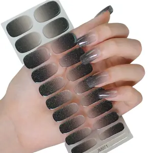 PELCAS Black Gradient Glitter Semi Cured Gel Nail Strips | 20 PCS UV Gel Nail Wraps | Salon Glam at Home Harden With UV Light