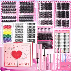 mixed color individual false eyelashes kit, 1 set natural look lash clusters, wispy & reusable segmented false individual eyelash with tools, eyelash extensions for girls, makeup products, hybrid lash set with eyelash remover, puff lash clusters