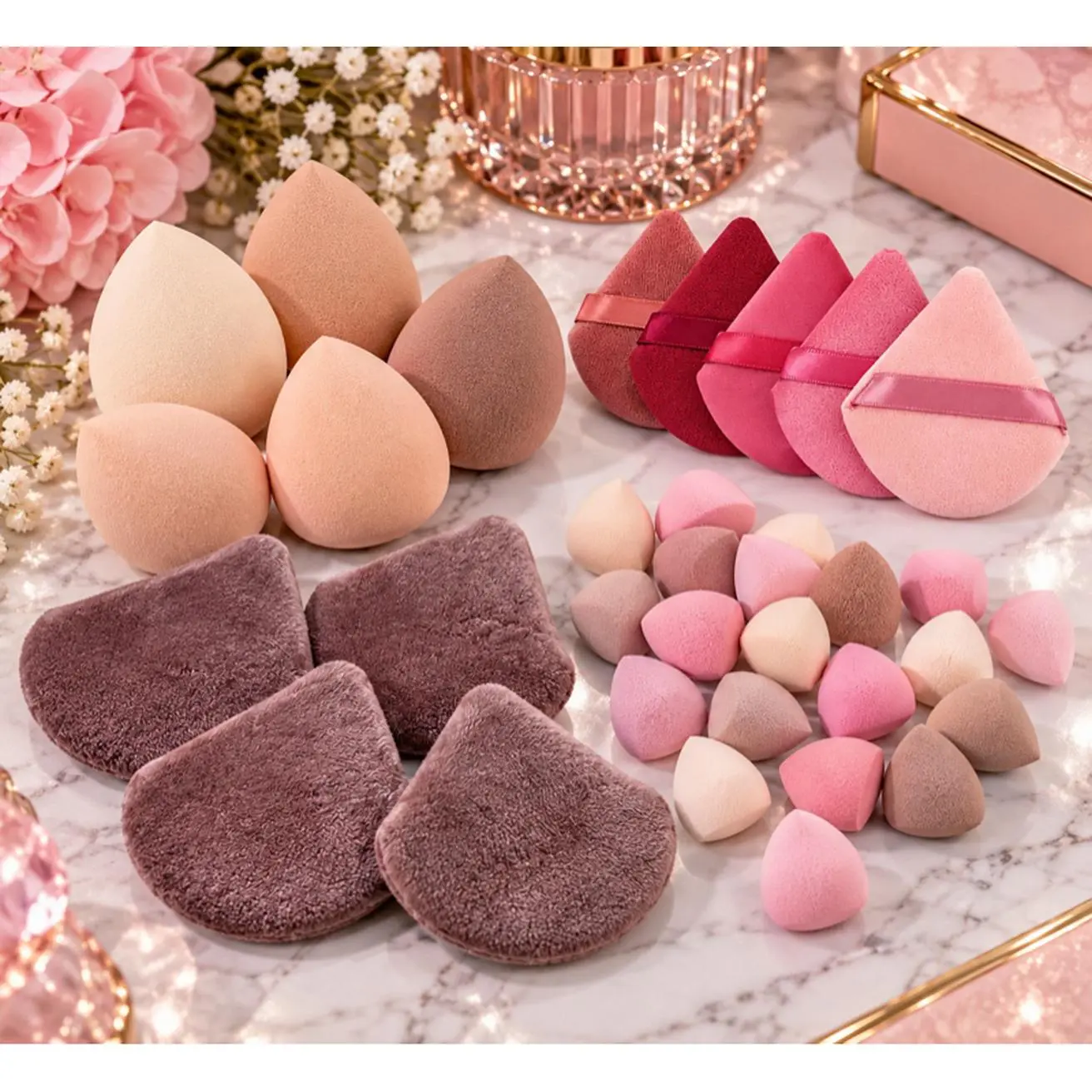 Makeup Sponge - Normal Size,2 pieces Mini size 3pieces and Triangle Shapes 2 pieces for Perfect Application