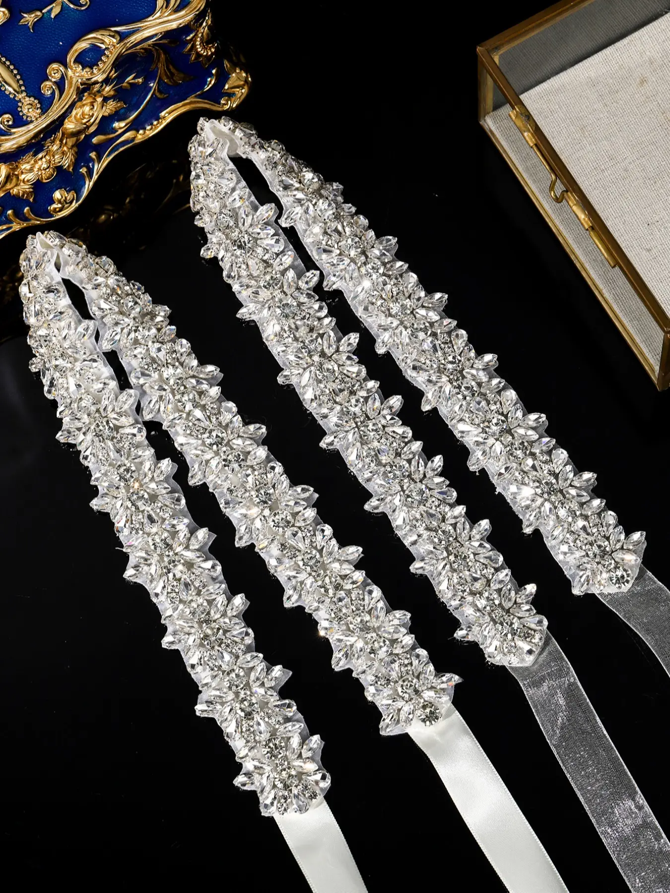 Women's Rhinestone Decorative Belt Mesh Satin Ribbon Option Fashion Dress Waist Accessory Wedding Party Jewelry Stylish Belts Trendy Belt