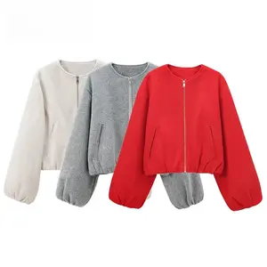 Red Zipper Bomber Jackets for Women Soft Cropped Jackets Woman 2024 Long Sleeve Woman's Sports Jacket New in Outerwears womens  jackets