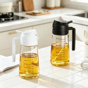 16oz/470ml Glass Olive Oil Sprayer for Cooking – 2-in-1 Olive Oil Dispenser Bottle, Kitchen Gadget & Air Fryer Accessory, Ideal for Salad, BBQ - Black   SURE