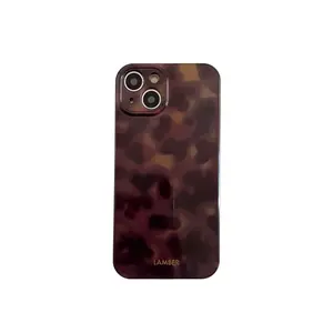 Lamber Leopard Print Amber Gradient Phone Case for 17 Pro Max/16 Pro Max/15 Pro Max/14 Pro/13 Pro/12/11 Stylish Men & Women Cover Shockproof High-End Feel Brown Casing