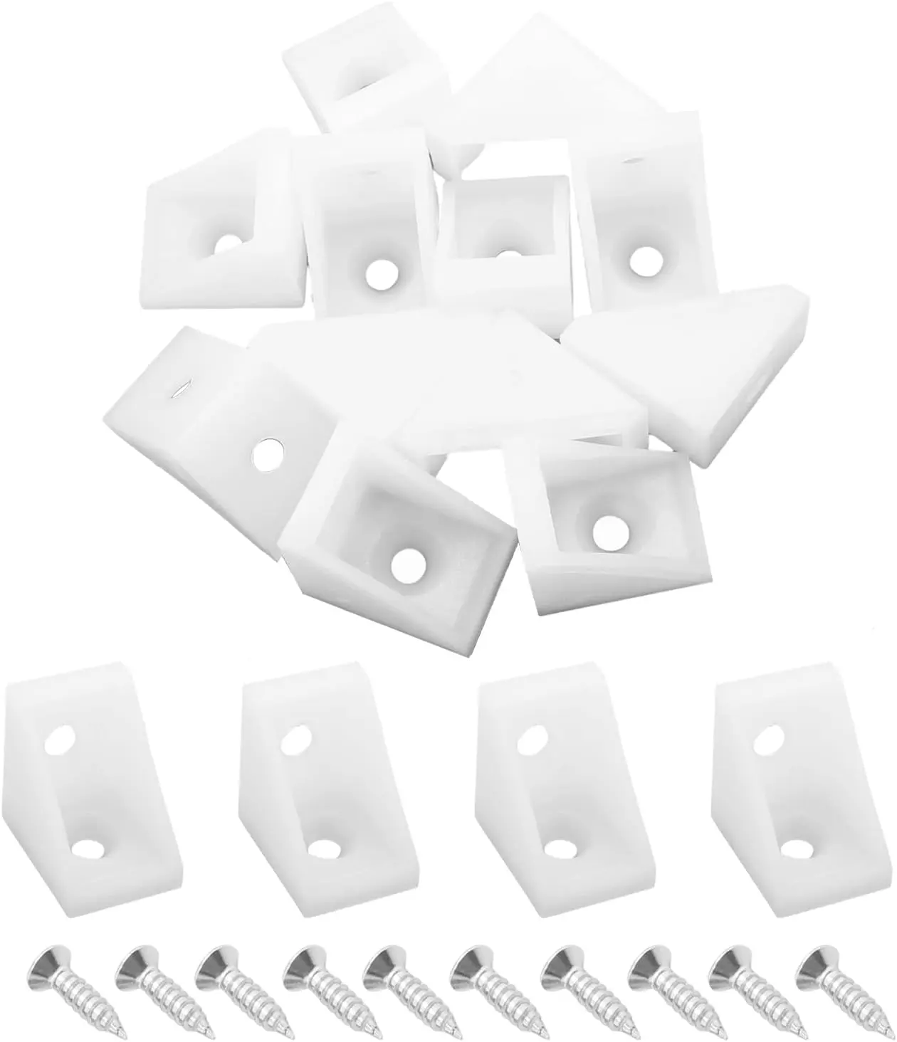 20Pcs Plastic Corner Braces White L Brackets, 0.79" x 0.79" x 0.59" (LxWxH) Right Angle Bracket, Ideal for Supporting/Reinforcing Light-Duty Shelves, DIY Projects and Furniture Asmbly
