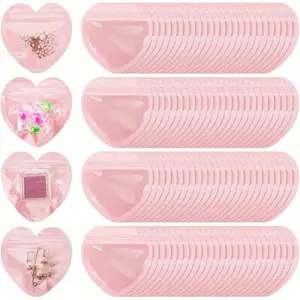 20pcs/100pcs Heart-Shaped Packaging Bags, Valentine's Day Jewelry Bags, Transparent Reusable Sealing Bags, Cute Treat Bags, Gift Wrapping Supplies