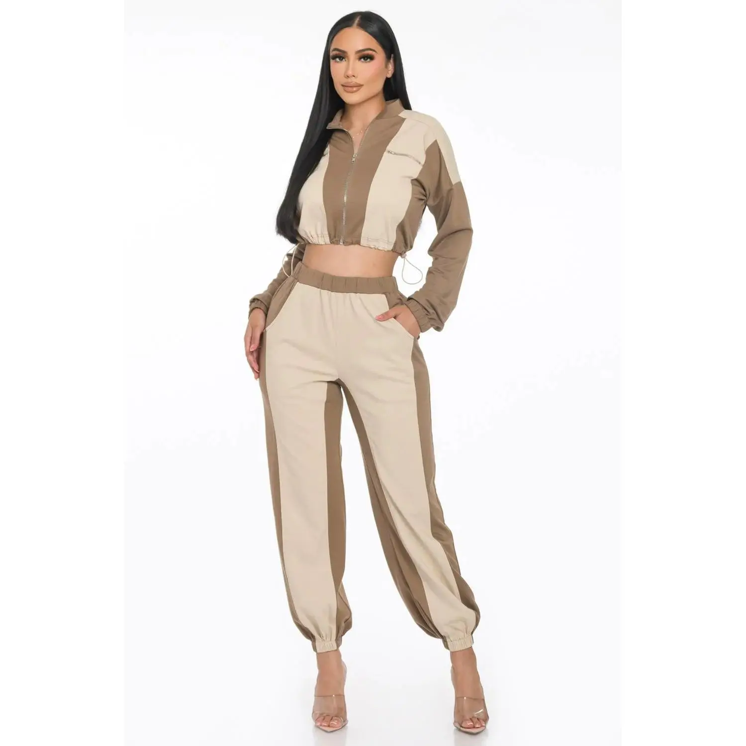 Tan Colorblock Jogger Set