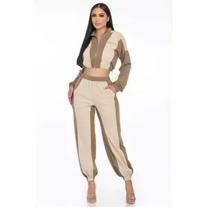 Tan Colorblock Jogger Set