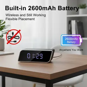 2-in-1 Alarm Clock, 4K UHD High Definition, High-Definition Night Vision, Built-in 2600mAh Battery Long Life, WiFi & AP Hotspot Remote Real-Time Viewing, Motion Detection Alarm, Wireless Alarm Clock for Indoor Home Office Hotel Use