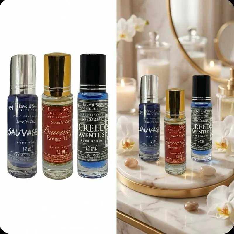 Perfume oil collection, smells like Baccarat Rouge 540, Sauvage and Creed Aventus, 12 ml each Alcohol free Elegant Alluring Fragrance Edp Fragrance Set