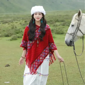 Travel Qinghai Grassland Ethnic Style Knitted Shawl Fashionable Versatile Elegant Cape Pullover Shawl