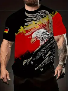 Men's Germany Flag Football Jersey T-Shirt, 3D Eagle & Flame Print, Breathable Fabric, Plus Size, Summer Casual Sportswear