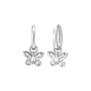 EAMTI 925 Sterling Silver Butterfly Drop Dangle Earrings for Women Hypoallergenic Dainty Huggie Hoop Earring CZ Dainty Charm Drop Dangle Earrings