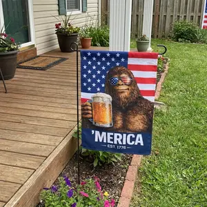 Bigfoot ’MERICA EST 1776 Flag – Funny Garden American Flag, Man Cave Garage Bar Decor, Outdoor USA Flag, Patriotic 250 Years of Freedom Flag, American Bunting Decor, July 4th Porch Garden Flags Gift