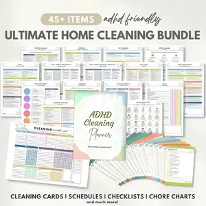 Adhd Cleaning Checklist and Home Cleaning Plan Pack, Weekly and Monthly Cleaning Schedule,Adult Life Organized Housework Chart, Household Cleaning Planner