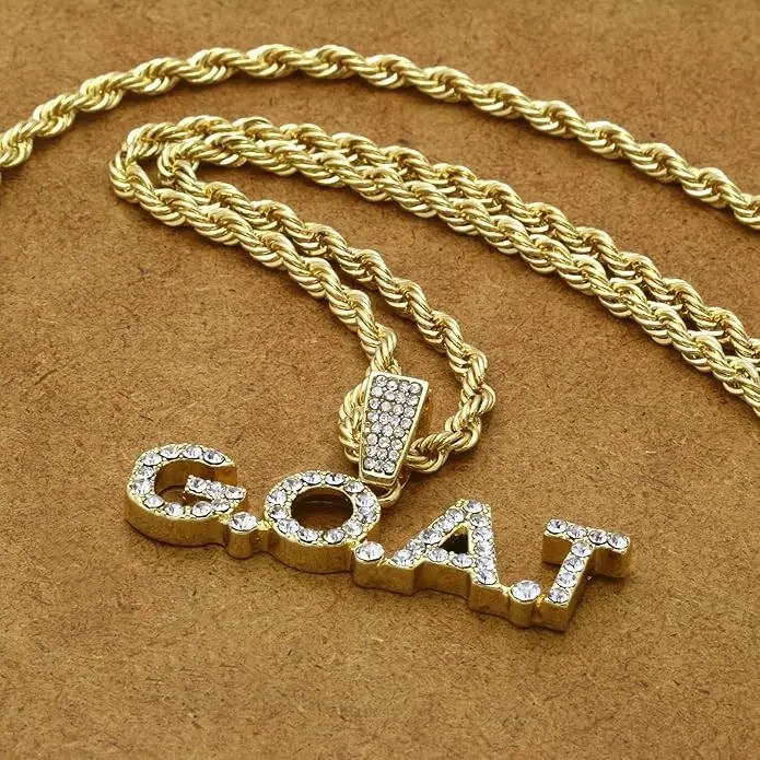 MaxBling81 Unisex 4mm Rope Chain Cuban Necklace with GOAT Cubic Zirconia Letter Pendant, 18in-20in-24in Lengths, Hip Hop Costume Jewelry for Daily Wear & Gifting, Cuban Necklace Women's, Multi-Size, Adults, Casual, Chain & Link, Long, Metal Coating, Multi