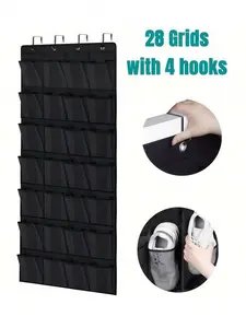 LMMAKE Large Capacity Hanging Shoe Rack with 28 Pockets & 4 Reinforced Metal Hooks for Heavy Items Excellent for Rentals Small Spaces & Closet Organization