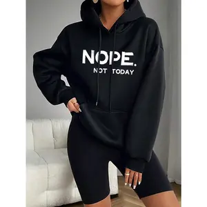 Women's Letter Printed Drawstring Hoodie, NOPE NOT TODAY Graduation,Back To School Outfits,Graduation,Teacher Outfits For Women,Back To School Pullover Fall Outfit Winter Autumn