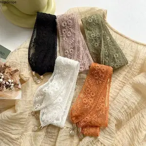 Lace Silk Scarf Headband for Women, Cat Eye Pendant Long Hair Accessory, Elegant Boho Hair Band