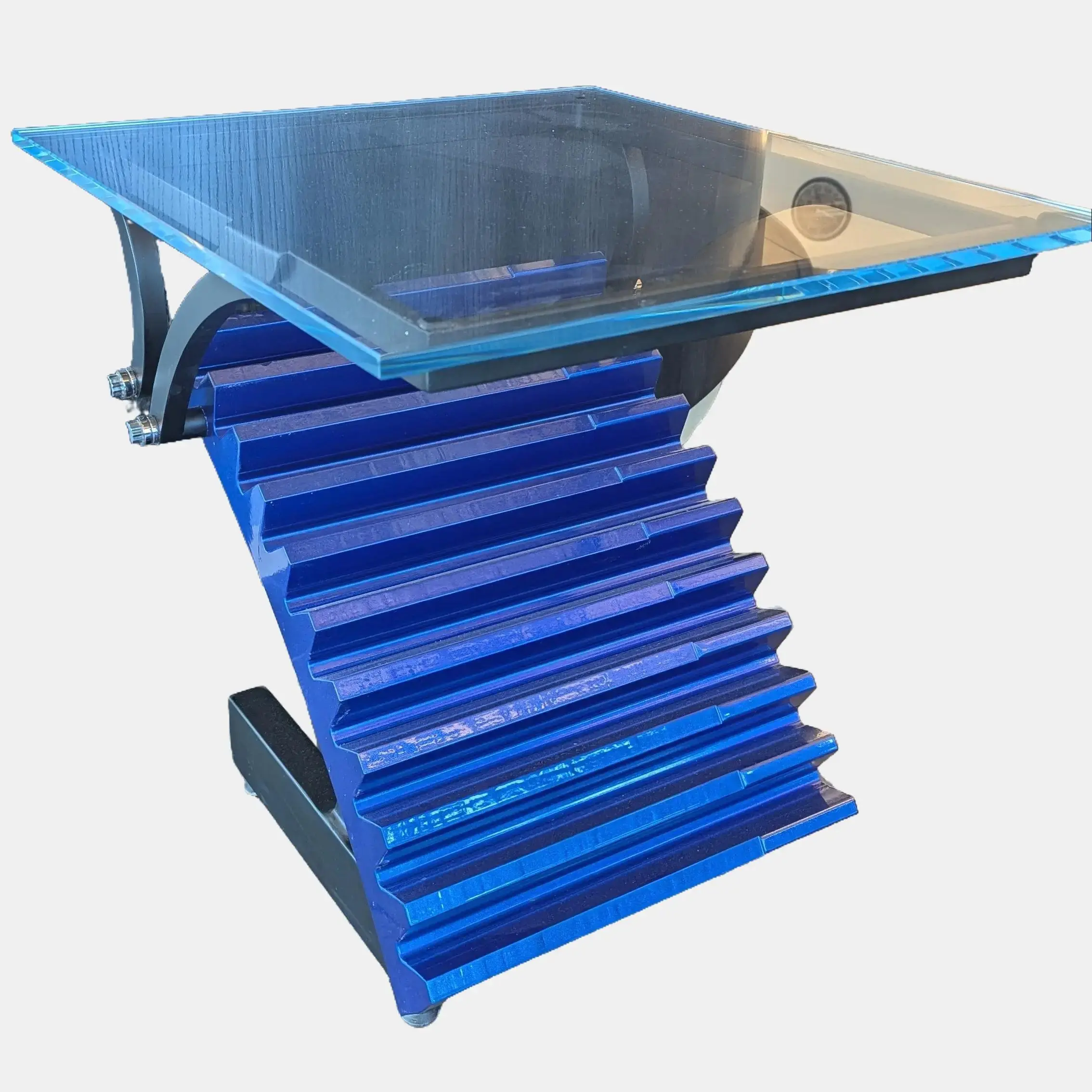 Blue Gear Industrial End Table 22"W x 24"L x 24"H Unique Artisanal Design by Local Artists