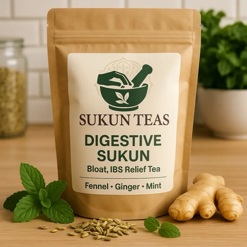Sukun Teas Digestive Sukun Bloat IBS Relief Tea with Fennel Ginger & Mint for Gut Health Support