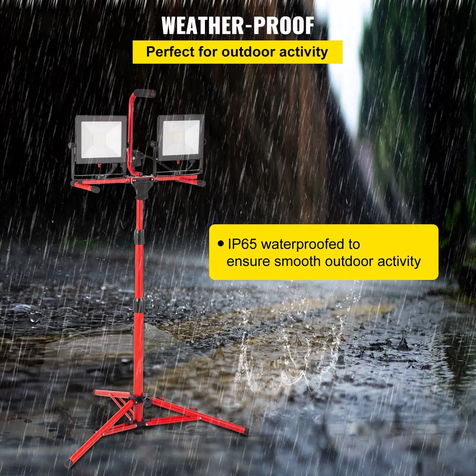 VEVOR LED Work Light with Stand, 20000 Lumen Dual-head LED Work Light with 27.6"-68.1" Adjustable and Foldable Tripod Stand, IP65 Waterproofed LED Tripod Work Light, with 5000 Kelvin Color Temperature