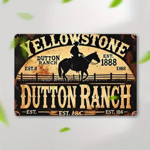 Vintage Yellowstone Dutton Ranch Metal Sign, Cowboy & Horse Design Wall Decor, Wall Art for Home, Bar, Cafe, Garage and Outdoor Space