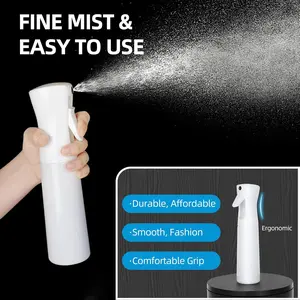 1pcs Continuous Spray Bottle for Hair (10.1oz/300ml) Mist Empty Ultra Fine Plastic Water Sprayer – For Hairstyling, Cleaning, Salons, Plants, Essential Oil Scents & More - White Organiser Canister