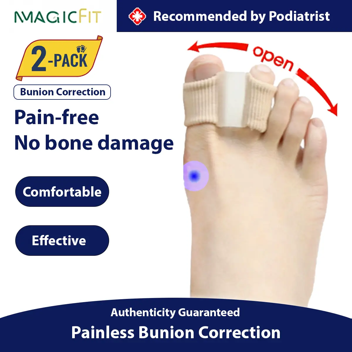 [2-Pack] MagicFit Bunion Reliever Comfortable and durable Bunion Support for Walking, Running, Hiking Shoes