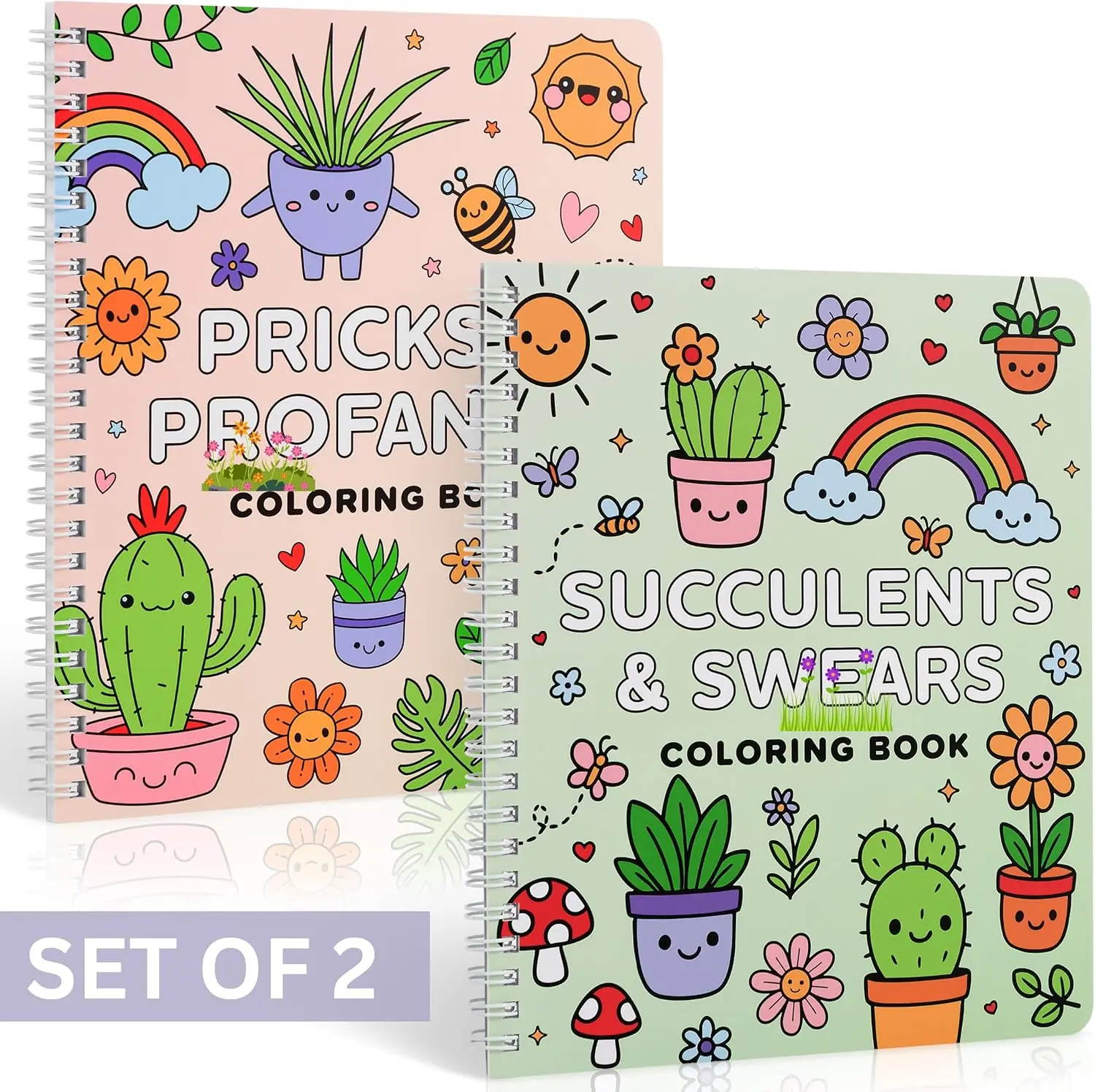 Adult Coloring Book Set of 2 for Stress Relief – Summer Stress Relief Coloring Book for Women – Funny & Relaxing Floral Designs for Anxiety Relief, Mindfulness & Creative Gift Idea