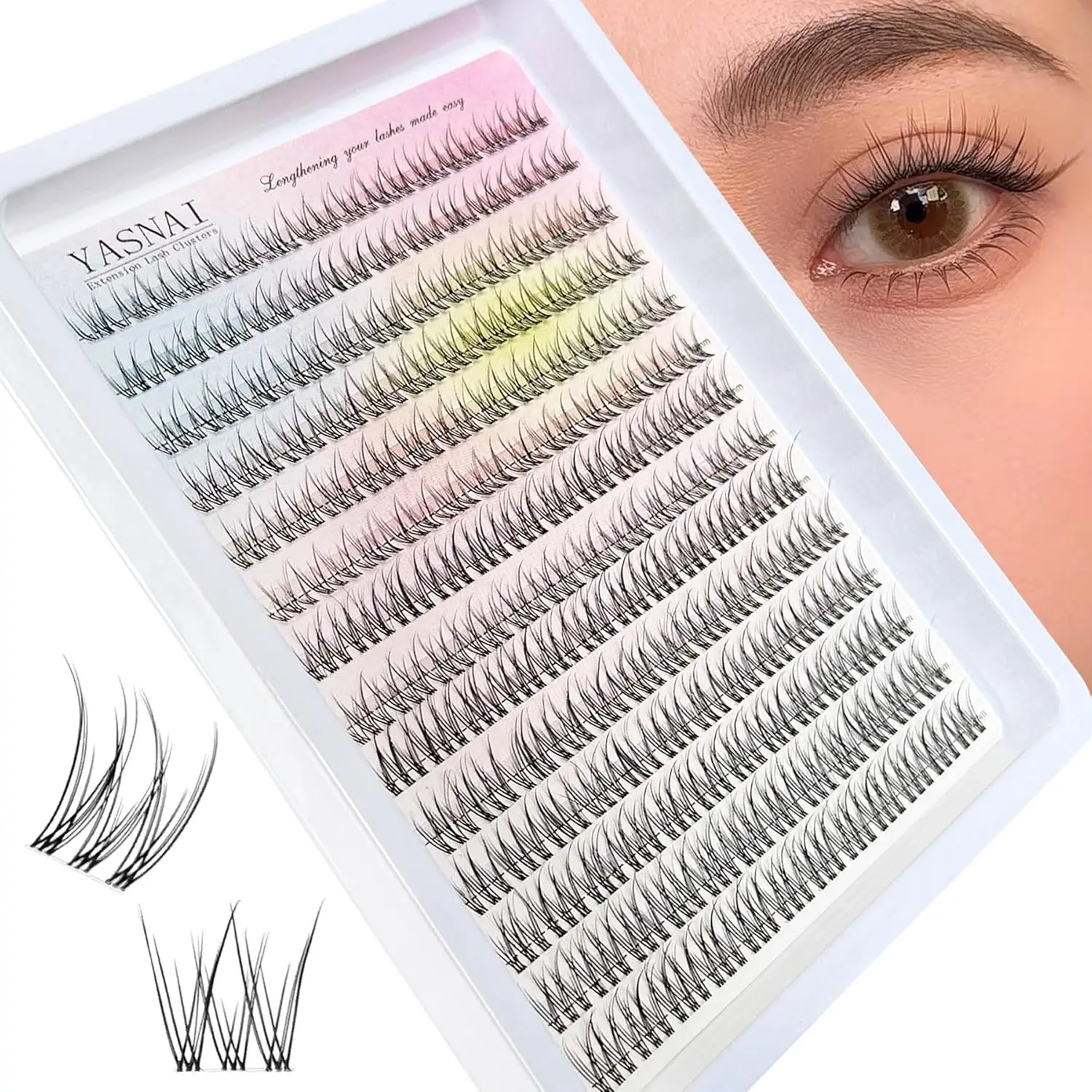 Lash Clusters Natural Look Wispy C Curl Lash Extensions, Natural Lash Clusters Clear Band 8-12MM 168pcs DIY Eyelash Extension, Yasnai Individual Eyelash Clusters DIY at Home