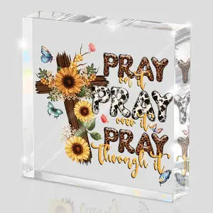 Power in Prayer Inspirational Acrylic Plaque Sign, 4" x 4" Square, Acrylic Desktop Decoration, Modern Christian Decor for Home & Office