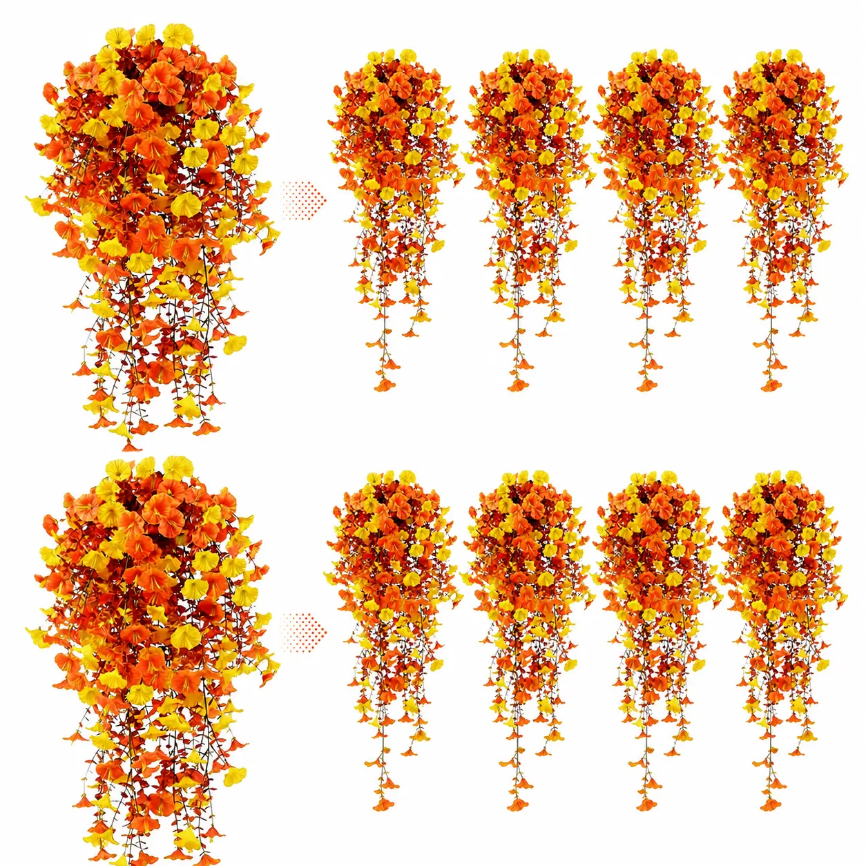 Orange Silk Artificial Morning Glory Hanging Vine - UV-Resistant Artificial Flower Decorations, Low-Maintenance Outdoor Home Decor, Porch Accent for Thanksgiving