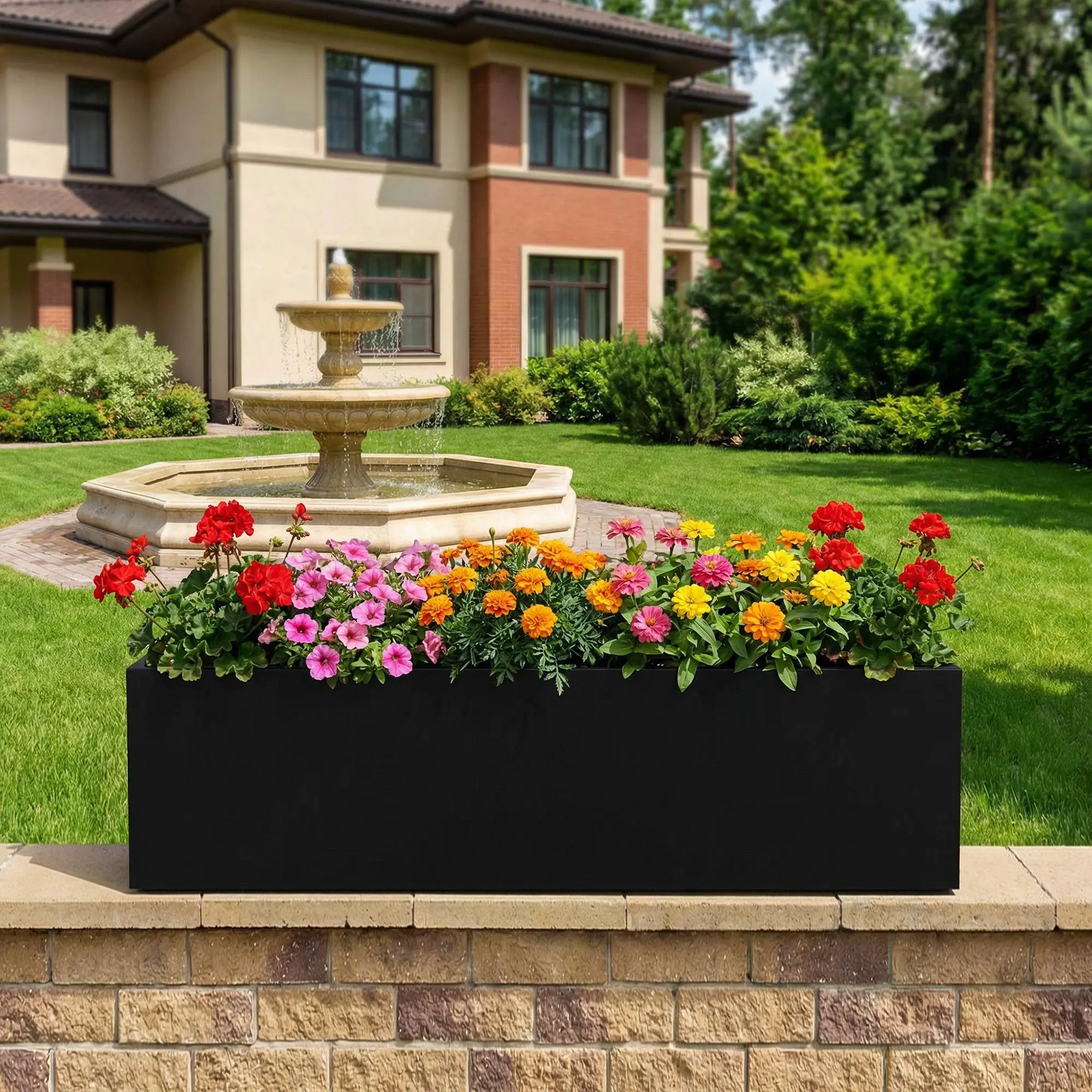 36" Large Rectangular Metal Planter Box, Black Wrought Iron Flower Pot for Indoor Outdoor Patio, Heavy Duty Garden Bed for Herbs & Flowers