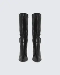 Eunji Black Vegan Leather Boot