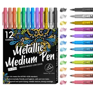 12 Pack Metallic Acrylic Paint Markers Medium Tip 1 2mm for Rock Painting, Stone, Glass, Ceramic, Wood, Fabric, Black Paper, Scrapbook Journals, Photo Albums, DIY Crafts (12 Colors)